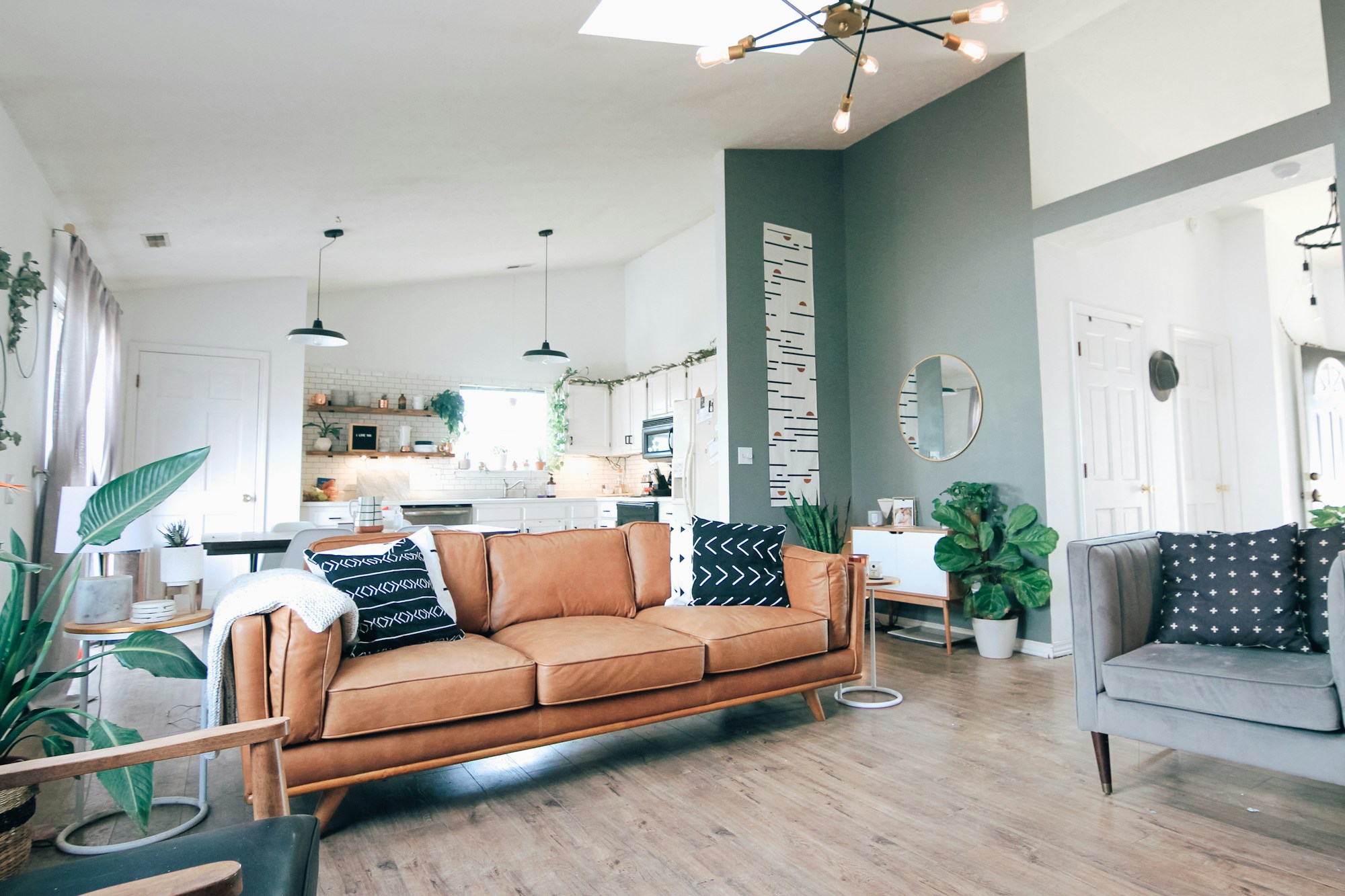 Light-filled apartment living area with a calm neutral palette
