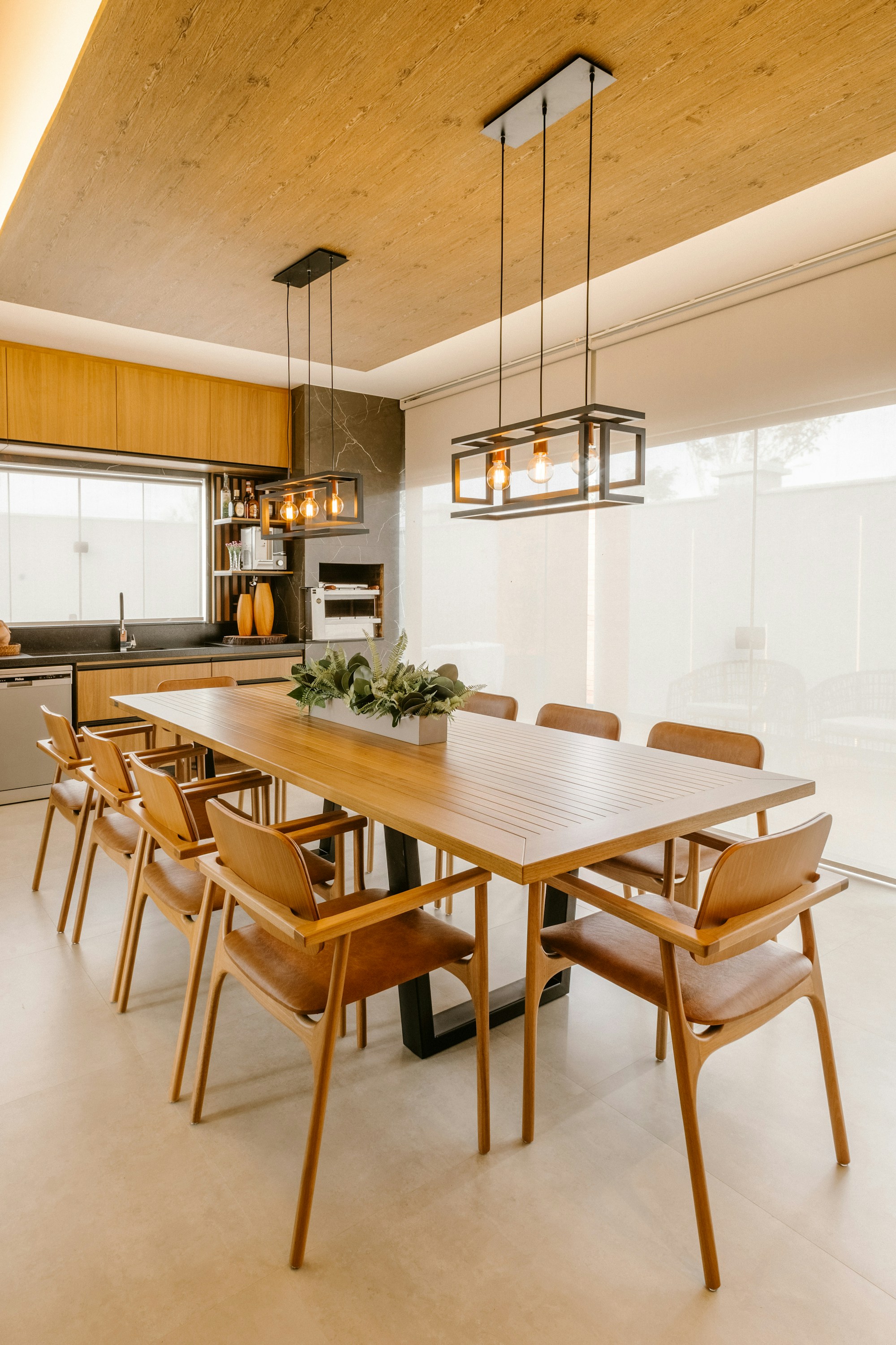 Considered dining space with warm finishes